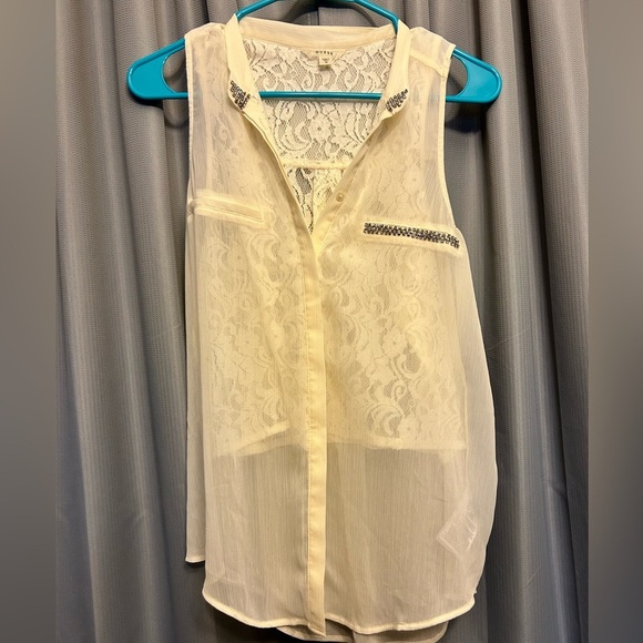 Guess chiffon blouse size M bling rhinestone button up $79 0505 NWT 86 - Picture 1 of 9